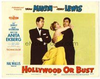 1x587 HOLLYWOOD OR BUST LC #1 '56 Dean Martin watches sexy Anita Ekberg hug Jerry Lewis!