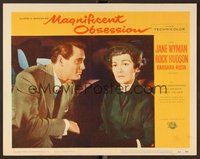 1x715 MAGNIFICENT OBSESSION LC #4 '54 close up of concerned Jane Wyman & Rock Hudson in car!