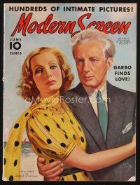 1y063 MODERN SCREEN magazine June 1938 art of Greta Garbo & Leopold Stokowski by Earl Christy!