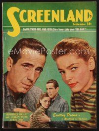 1y084 SCREENLAND magazine September 1948 portrait of Humphrey Bogart & Lauren Bacall in Key Largo!