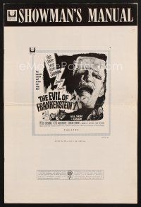 1y115 EVIL OF FRANKENSTEIN pressbook '64 Peter Cushing, Hammer, he's back and no one can stop him!