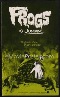 1y121 FROGS pressbook '72 great art of man-eating amphibian with human hand hanging from mouth!