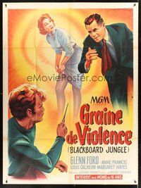 1z107 BLACKBOARD JUNGLE French 1p '55 Richard Brooks classic, great different art by Roger Soubie!