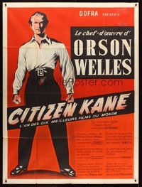 1z128 CITIZEN KANE French 1p R50s different full-length art of Orson Welles as Charles Foster Kane!