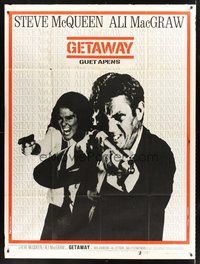 1z176 GETAWAY French 1p '72 cool image of Steve McQueen & Ali McGraw with guns, Sam Peckinpah!