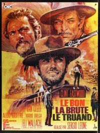 1z185 GOOD, THE BAD & THE UGLY French 1p R80s Clint Eastwood, Lee Van Cleef, Leone, Mascii art!