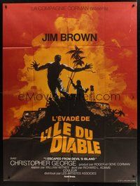 1z206 I ESCAPED FROM DEVIL'S ISLAND French 1p '73 different art of Jim Brown jumping from cliff!