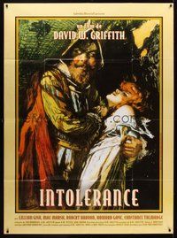 1z209 INTOLERANCE French 1p R96 D.W. Griffith classic, art borrowed from 1916 U.S. one-sheet!