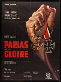 1z293 PARIAHS OF GLORY style A French 1p '64 art of giant fist clutching iron cross by Charles Rau!
