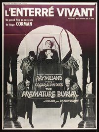 1z300 PREMATURE BURIAL French 1p '68 Edgar Allan Poe, cool art of Ray Milland buried alive!