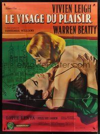 1z314 ROMAN SPRING OF MRS. STONE French 1p '61 art fo Beatty about to kiss Leigh by Jean Mascii!