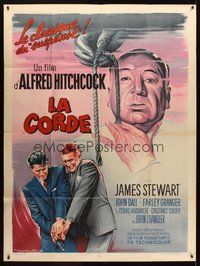 1z315 ROPE French 1p R63 art of James Stewart & director Alfred Hitchcock by by Roger Soubie!