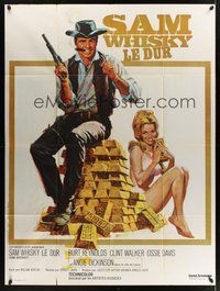 1z317 SAM WHISKEY French 1p '69 art of Burt Reynolds & sexy Angie Dickinson by huge pile of gold!