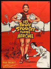 1z351 THREE STOOGES MEET HERCULES French 1p '61 different art of them w/Samson Burke by Kerfyser!