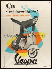 1z364 VESPA French advertising poster '50s Gilbert Becaud says the scooter is great!