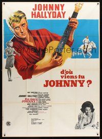 1z371 WHERE ARE YOU FROM, JOHNNY? French 1p '64 Johnny Hallyday in cool art by Charles Rau!
