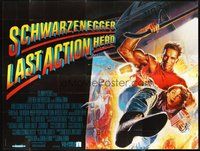 1z007 LAST ACTION HERO French 8p '93 cool artwork of Arnold Schwarzenegger by Morgan!