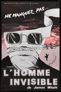 1z066 INVISIBLE MAN French 31x47 R80s James Whale, Claude Rains, H.G. Wells, F. Gaborit art!