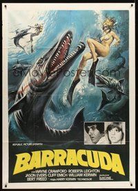1z617 BARRACUDA Italian 1p '78 great artwork of huge killer fish attacking sexy diver in bikini!