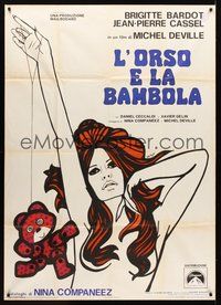 1z619 BEAR & THE DOLL Italian 1p '70 great art of sexy Brigitte Bardot & teddy bear by DeRossi!