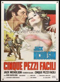 1z452 FIVE EASY PIECES Italian 1p R77 different art of Jack Nicholson & Karen Black, Bob Rafelson!
