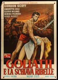 1z676 GOLIATH & THE REBEL SLAVE Italian 1p '63 art of barechested Gordon Scott holding sexy girl!