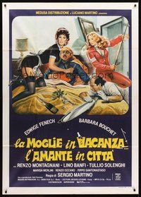 1z705 LA MOGLIE IN VACANZA L'AMANTE IN CITTA Italian 1p '80 wacky adultery art by Enzo Sciotti!