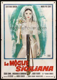 1z706 LA MOGLIE SICILIANA Italian 1p '78 wild artwork of sexiest near-naked bride & shotgun!