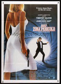 1z714 LIVING DAYLIGHTS Italian 1p '87 Timothy Dalton as James Bond & sexy Maryam d'Abo with gun!