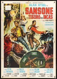 1z715 LOST TREASURE OF THE AZTECS Italian 1p '64 artwork of cowboys in South America by Casaro!