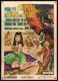 1z740 QUEEN FOR CAESAR Italian 1p '62 art of sexy Pascale Petit as Cleopatra by Renato Casaro!