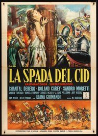 1z773 SWORD OF EL CID Italian 1p '62 cool art of knights in full armor fighting w/swords by Franco!