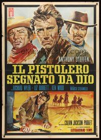 1z791 TWO PISTOLS & A COWARD Italian 1p '68 Il Pistolero segnato da Dio, spaghetti western art!