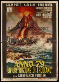 1z511 79 A.D. style B Italian 2p '62 art of Mt. Vesuvius volcano erupting over Herculaneum!