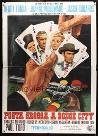 1z388 BIG HAND FOR THE LITTLE LADY Italian 2p '66 Henry Fonda, Joanne Woodward, cool poker art!