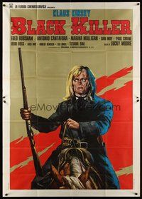 1z516 BLACK KILLER Italian 2p '71 different art of Klaus Kinski on horseback with rifle!