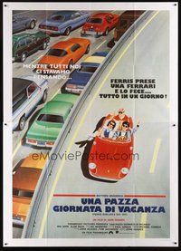 1z396 FERRIS BUELLER'S DAY OFF Italian 2p '87 different art of Broderick & friends in Ferrari!