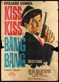 1z558 KISS KISS...BANG BANG Italian 2p '67 cool Sandro Symeoni artwork of spy Giuliano Gemma!