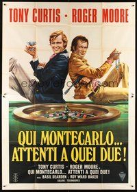 1z569 MISSION MONTE CARLO Italian 2p '74 best art of Roger Moore & Tony Curtis by roulette wheel!