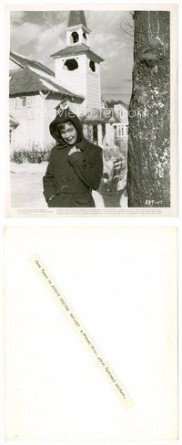 2a326 JOHNNY BELINDA 8x10 still '48 pretty Jane Wyman in coat with hood on wintry street!
