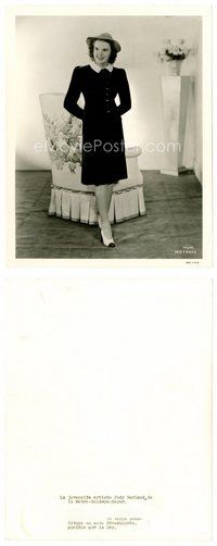 2a330 JUDY GARLAND 8x10 still '40s standing full-length in black dress by floral chair!