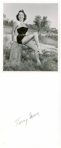 2a598 TERRY MOORE candid 8x10 still '40s sitting in super skipmy outfit on tree stump on farm!