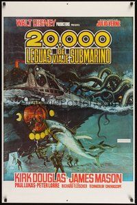 2b003 20,000 LEAGUES UNDER THE SEA Spanish/U.S. 1sh R70s Jules Verne classic, art of deep sea divers!