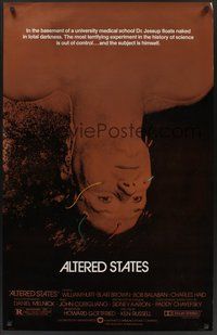 2b116 ALTERED STATES foil 1sh '80 William Hurt, Paddy Chayefsky, Ken Russell, sci-fi horror!