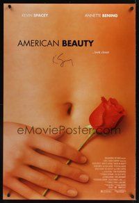 2b117 AMERICAN BEAUTY signed DS 1sh '99 by Kevin Spacey, Mendes Award winner, sexy close up image!