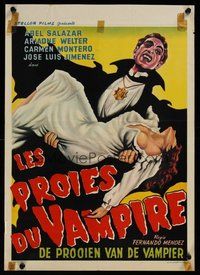 2b487 EL VAMPIRO Belgian '57 great art of Mexican vampire holding his victim!