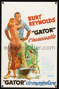 2b505 GATOR Belgian '76 art of Burt Reynolds & topless Lauren Hutton, White Lightning sequel!