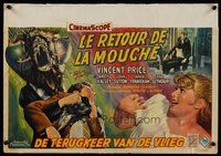 2b617 RETURN OF THE FLY Belgian'59 Vincent Price, cool insect monster art, more horrific than before
