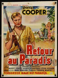 2b619 RETURN TO PARADISE Belgian '53 art of Gary Cooper, from James A. Michener's story!