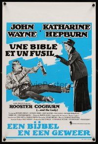 2b625 ROOSTER COGBURN Belgian '75 John Wayne with eye patch & liquor, Katharine Hepburn!